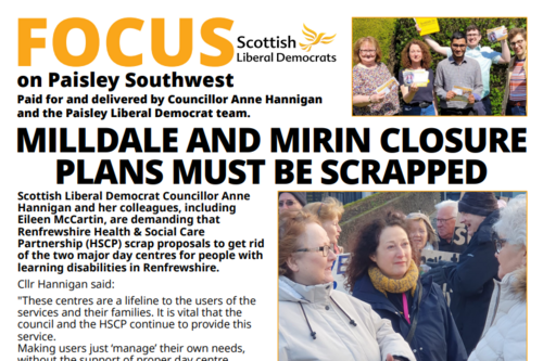 Photo of the front cover of the Paisley Southwest focus with the headline Milldale and Mirin Closure Plans must be scrapped.