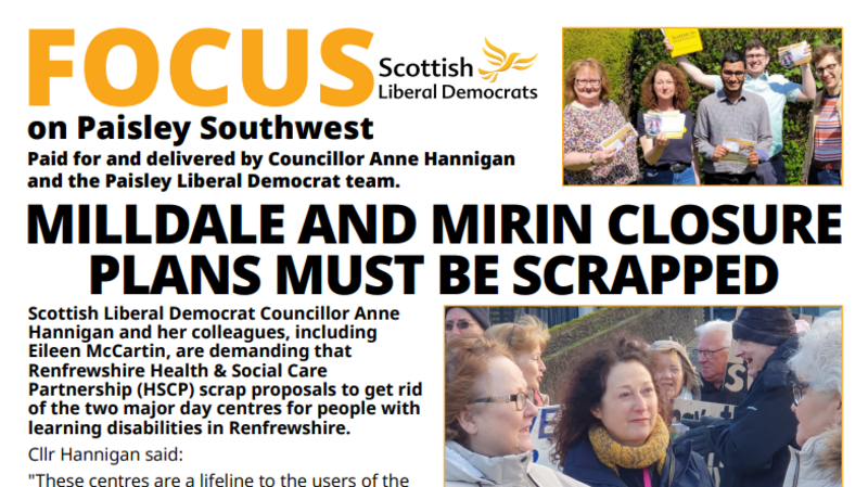 Photo of the front cover of the Paisley Southwest focus with the headline Milldale and Mirin Closure Plans must be scrapped.